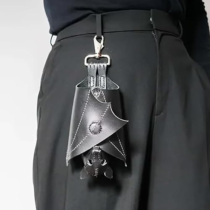 Leather Bat Coin Purse,Handcrafted Leather Bat Coin Purse with Wings,Leather Suede Bat Keychain Wallet for Bags & Belts (3pcs)