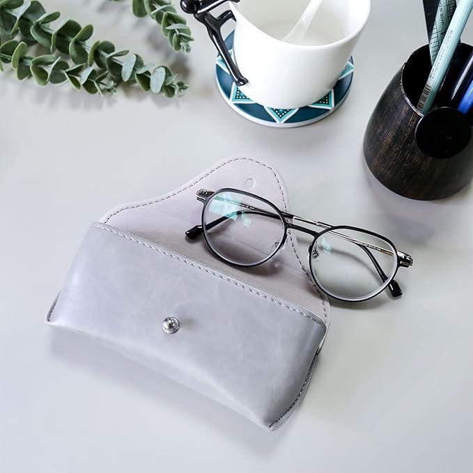 LogHog Portable Leather Glasses Case,Flexible Sunglasses Pouch Slim Case for Women Men Horizontal Eyeglass Case