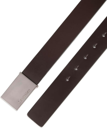 Calvin Klein Men's Plaque Buckle Belt - Casual Modern Style With Logo Detail for Jeans and Dress Pants