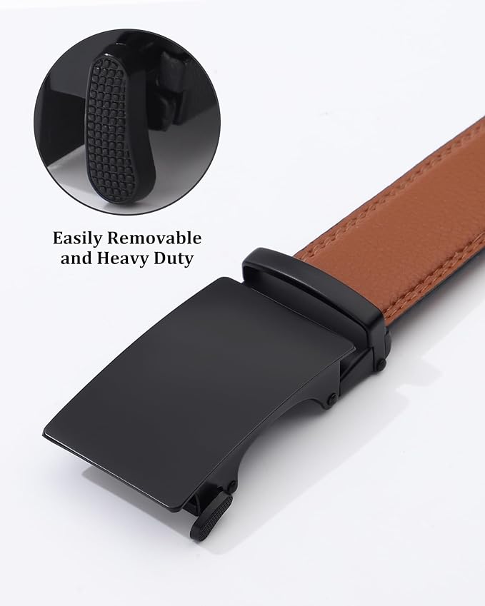 Kajeer Men Ratchet Belt Leather Adjustable Trim to Fit No Holes Slide Dress Belt for Casual Formal Gift