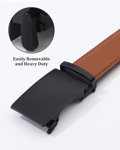 Kajeer Men Ratchet Belt Leather Adjustable Trim to Fit No Holes Slide Dress Belt for Casual Formal Gift