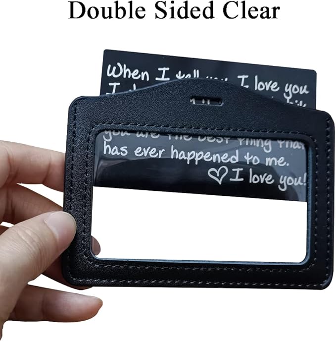 Larpur Pack of 2 ID Badge Holders, Horizontal Leather Card Case with Clear ID Window, Black - Double Sided Clear, Work Badge Holder for Office, Hospital, Exhibition, School