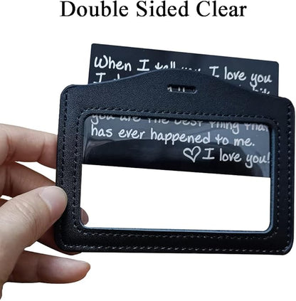 Larpur Pack of 2 ID Badge Holders, Horizontal Leather Card Case with Clear ID Window, Black - Double Sided Clear, Work Badge Holder for Office, Hospital, Exhibition, School