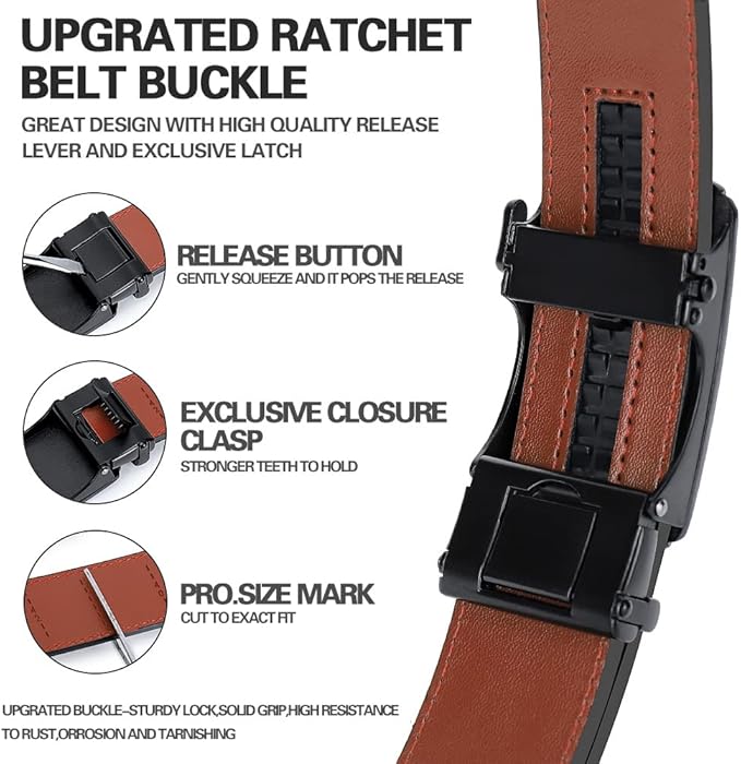 DOOPAI Belt Men, Ratchet Dress Adjustable 1 3/8" Sliding Leather Designer, Size Length Can be Cut, with Gift Box