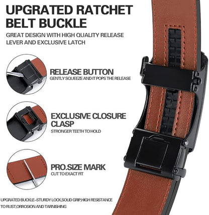 DOOPAI Belt Men, Ratchet Dress Adjustable 1 3/8" Sliding Leather Designer, Size Length Can be Cut, with Gift Box