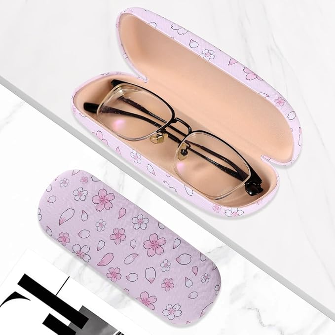 PERFECTSIGHT Hard Shell Eyeglasses Case, PU Leather Protective Glasses Case, Cute Eyeglass Case for Women Men Girls