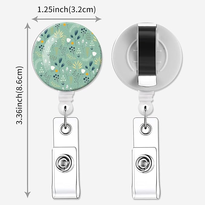 2 Pack Badge Reels Holder Retractable with ID Clip for Nurse Name Tag Card Nursing for Doctor Teacher Student Employee Office Medical Work (Green Flower)
