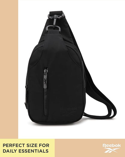 Reebok Unisex Crossbody Sling Bags – Compact Convertible Strap Cross Body Bag Travel Sling Bag - Gym & Travel Essential, Berry Black