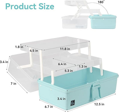 WEWLINE Sewing Storage Organizer Box 13-Inch Art Storage Box Craft Organizer 3-Layers with Handle Craft Art Bin Portable for Home School Office Travel