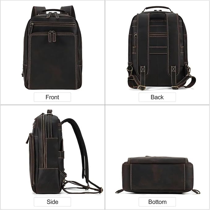 Mens Leather Backpacks 15.6-inch Laptop Backpack Business Backpack Classic Backpack Travel Backpack for Men(Coffee)