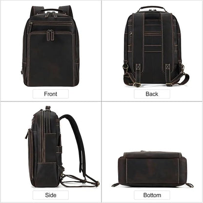 Mens Leather Backpacks 15.6-inch Laptop Backpack Business Backpack Classic Backpack Travel Backpack for Men(Coffee)