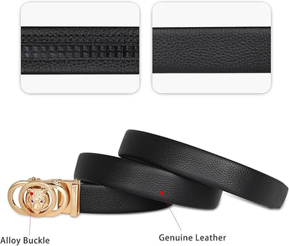 Aurolran Men&Womens Leather Dress Belt Business Automatic Buckle Belt Color-Black Silver Gold