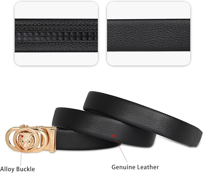 Aurolran Men&Womens Leather Dress Belt Business Automatic Buckle Belt Color-Black Silver Gold