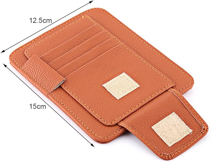 Multi-function Car Sun Visor Organizer Card Storage Glasses Holder Clip Pouch Bag Hanging Holder PU Leather(Beige)