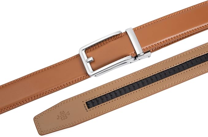 Founders & C Men's Leather Ratchet Comfort Click Belt Dress with Slide Buckle -Adjustable Trim to Fit