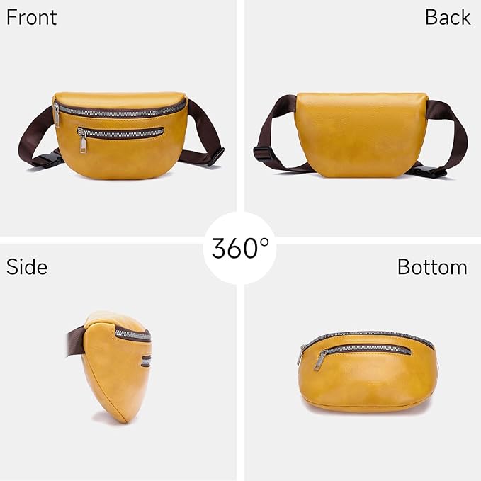 GAEKEAO Fanny Packs Waist Pack for Women Men Vegan Leather Cross body Belt Bag Travel with Adjustable Strap Bright Yellow