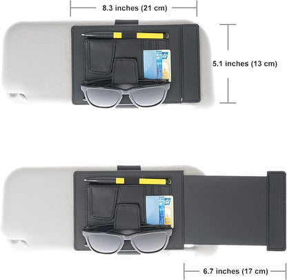 TFY Car Sun Visor Extender and Organizer, Universal Sunshade Anti-Glare, Vehicle Storage Holder for Sunglasses, Pens and Cards, Multi-Pocket Auto Interior Accessories - 1 Piece (Black)