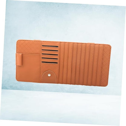 GLEAVI Multi-Functional Sun Visor Organizer Bag Leather Cd Holder for Car Stylish for Pens and Cards Convenient Storage for Vehicle Accessories