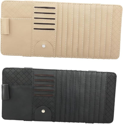 Multi-Functional Sun Visor Leather Organizer Bag Slot for Car CD Pen Card Storage Holder Black Convenient Vehicle Visor Storage Pouch for Cars and Suvs
