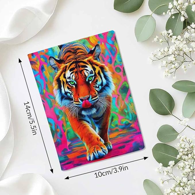 Abstract Tiger Passport Holder for Travel Modern Animal Oil Painting PU Leather Passport Cover Wallet Cute Passport Card Holder for Women and Men