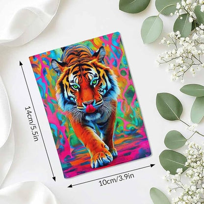 Abstract Tiger Passport Holder for Travel Modern Animal Oil Painting PU Leather Passport Cover Wallet Cute Passport Card Holder for Women and Men