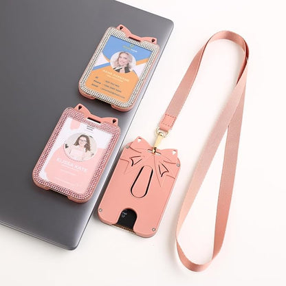 2 Pack Lanyards for ID Badge Holder Bling Sparkly Cute ID Card Holder with Lanyards for Women (Pink and White)