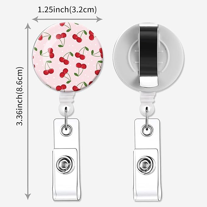 2 Pack Badge Reels Holder Retractable with ID Clip for Nurse Name Tag Card Nursing for Doctor Teacher Student Employee Office Medical Work (Cute Pink Cherry)