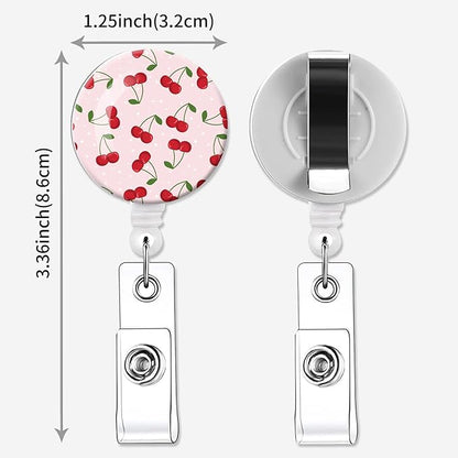 2 Pack Badge Reels Holder Retractable with ID Clip for Nurse Name Tag Card Nursing for Doctor Teacher Student Employee Office Medical Work (Cute Pink Cherry)