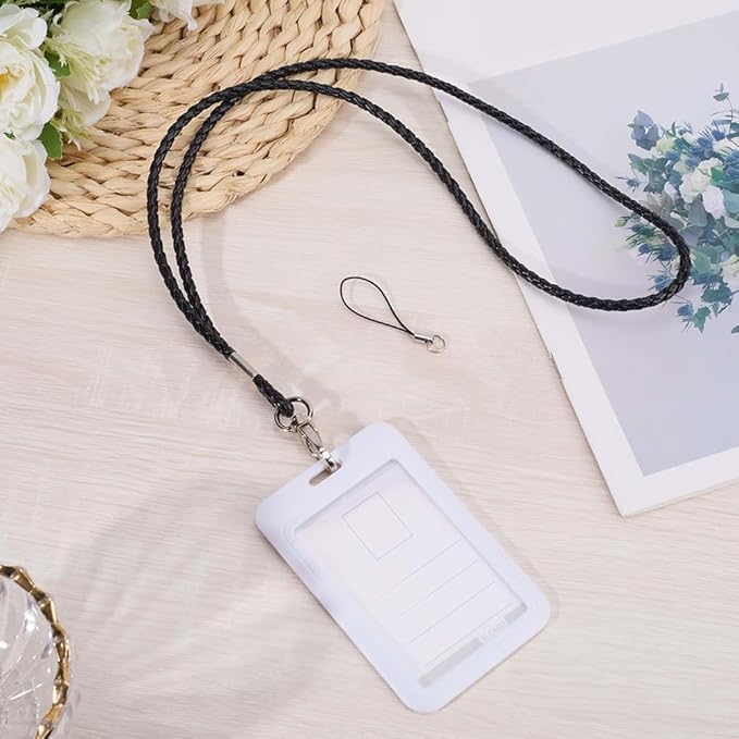 PU Leather Lanyard Strap Keychain 33.86 Inch Braided Office Long Neck Cord with Metal Clasp Handmade Necklace Badge Lanyards Wristlet Bracelet Keychain for ID Card Holder Keys (Black)