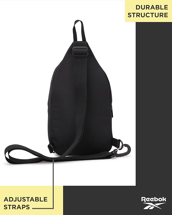 Reebok Unisex Crossbody Sling Bags – Compact Convertible Strap Cross Body Bag Travel Sling Bag - Gym & Travel Essential, Thea II Black