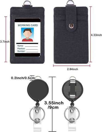 AMUU Black Nylon Neck Lanyard with PU Leather Vertical ID Badge Holder and Retractable Badge Reel,Lanyard,for Keys Kids Women Men,Cruise,1 Pack
