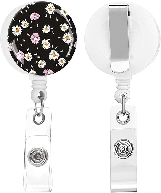 2 Pack Badge Reels Holder Retractable with ID Clip for Nurse Name Tag Card Nursing for Doctor Teacher Student Employee Office Medical Work (Cute Daisy)