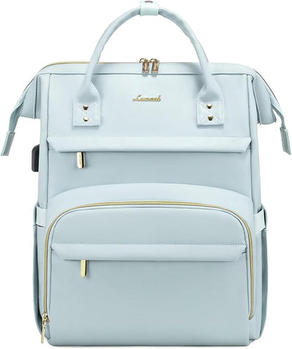 LOVEVOOK Leather Laptop Backpack for Women 17 inch,Travel Backpack Purse Nurse Teacher Backpack Computer Laptop Bag,Professional College Business Work Bags Carry On Backpack with USB Port,Pink Blue