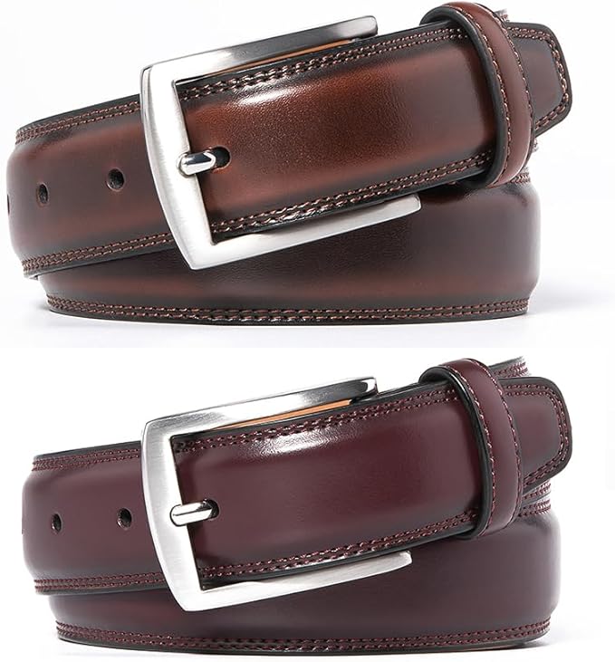 Mens Genuine Leather Dress Belt for Men, Handmade, 100% Cow Leather,Classic Casual and Business Belt Prong Buckle