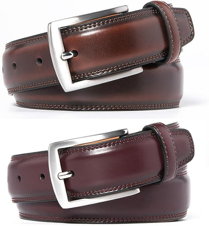 Mens Genuine Leather Dress Belt for Men, Handmade, 100% Cow Leather,Classic Casual and Business Belt Prong Buckle