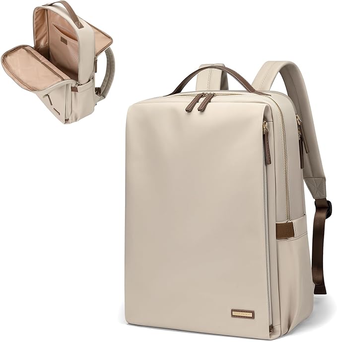 GOLF SUPAGS Stylish Laptop Backpack for Women Airline Approved Perfect for Work College and Travel Multi-Functional Casual Daypack Fits 15.6 Inch Notebook (Apricot)