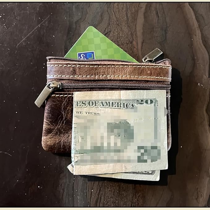 Hibate Yellow Small Leather Coin Purse Change Pouch for Women Men Kids with Zip Key Ring