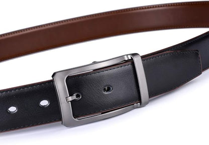 Belts for Men Reversible Leather 1.25” Waist Strap Fashion Dress Buckle Beltox