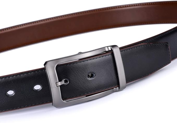 Belts for Men Reversible Leather 1.25” Waist Strap Fashion Dress Buckle Beltox