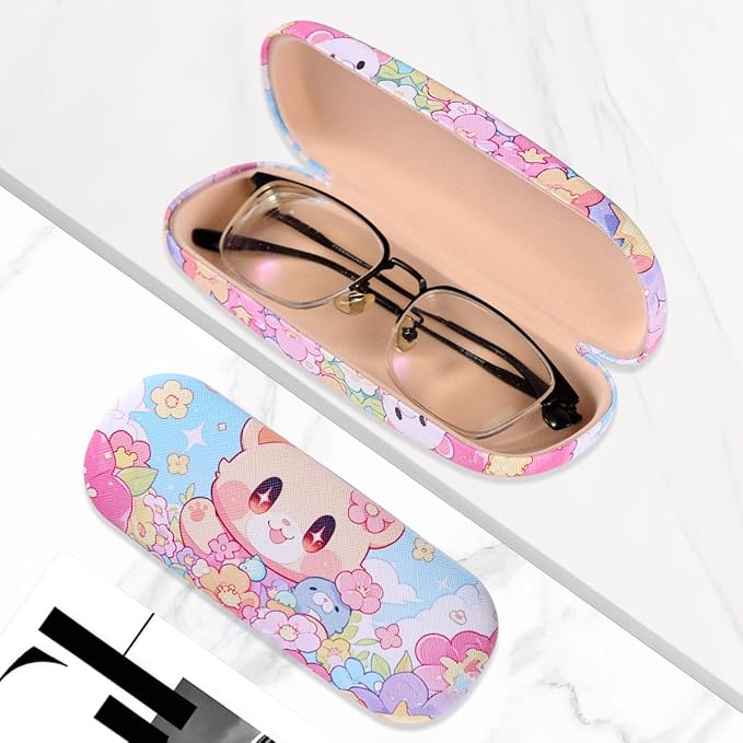 PERFECTSIGHT Hard Shell Eyeglasses Case, PU Leather Protective Glasses Case, Cute Eyeglass Case for Women Men Girls