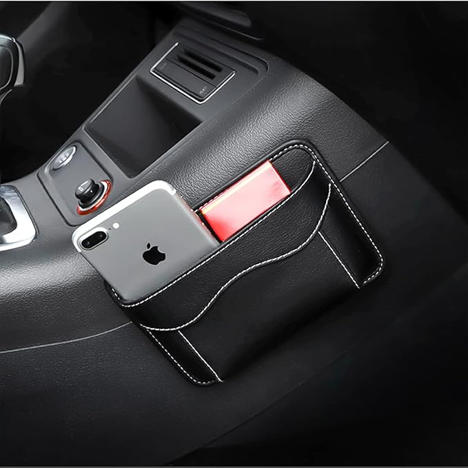 Moly Magnolia Car Seat Side Pocket Organizer, American Flag PU Leather Storage Bag, Pen Phone Holder Tray Pouch Seat Gap Filler, Interior Accessories for Auto Door Window Console (Gray)