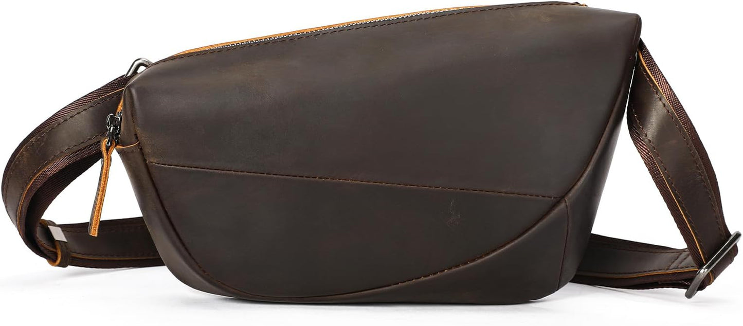 NIUCUNZH Genuine Leather Mens Sling Bag for Women Vintage Small Crossbody Bags Purse for Hiking Travel Chest Daypack