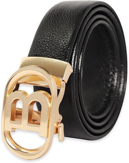 Aurolran Men&Womens Leather Dress Belt Business Automatic Buckle Belt Color-Black Silver Gold