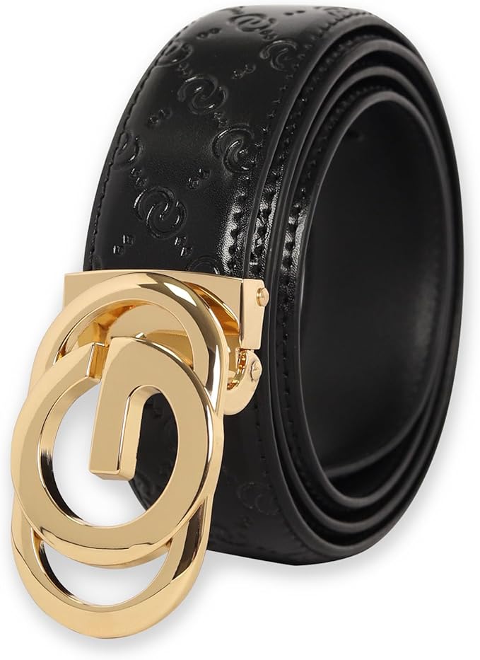 Aurolran Men&Womens Leather Dress Belt Business Automatic Buckle Belt Color-Black Silver Gold