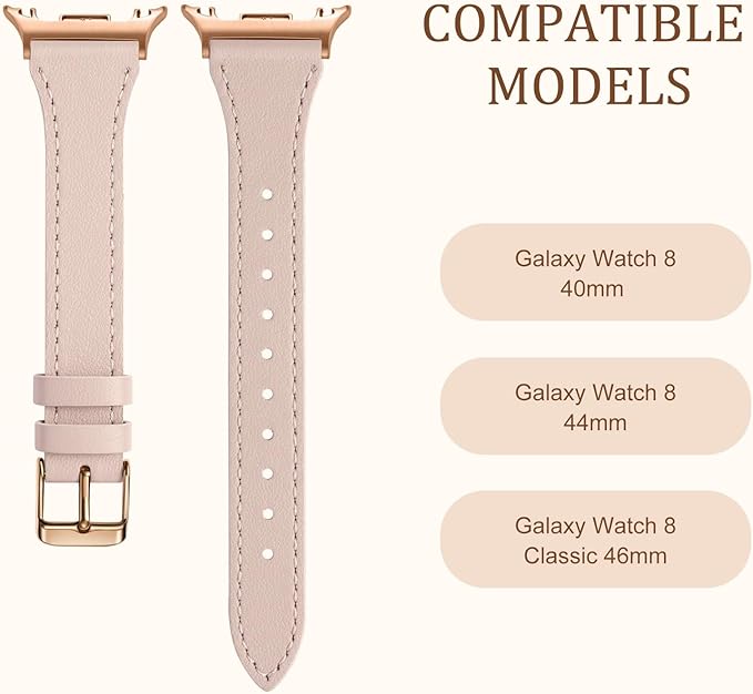 GEAK Slim Leather Band Compatible with Samsung Galaxy Watch 8 40mm 44mm/Watch 8 Classic 46mm, No Gap Adjustable Genuine Leather Replacement Dressy Strap for Samsung Watch 8 Bands Women