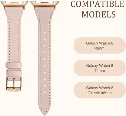 GEAK Slim Leather Band Compatible with Samsung Galaxy Watch 8 40mm 44mm/Watch 8 Classic 46mm, No Gap Adjustable Genuine Leather Replacement Dressy Strap for Samsung Watch 8 Bands Women