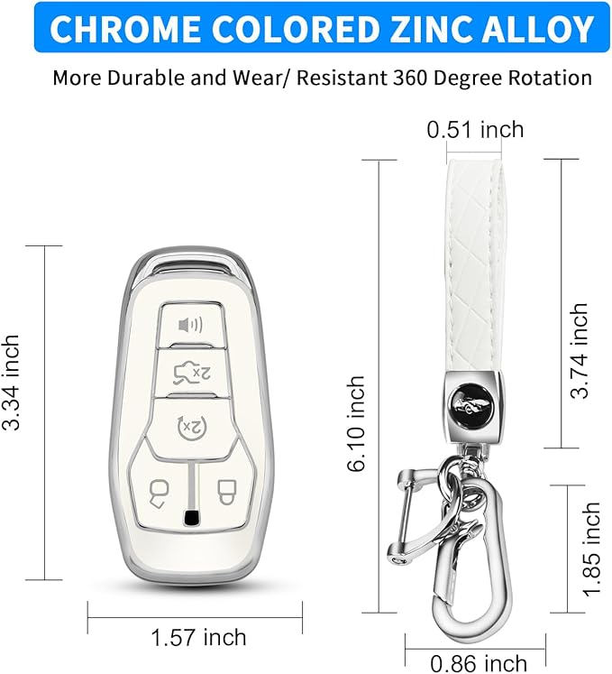 QBUC for Ford Key Fob Cover with Keychain Compatible with Ford Explorer F150 Fusion Mustang Edge Lincoln MKC 5 Buttons Smart Key (White,Series 2)
