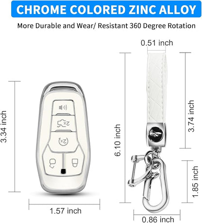 QBUC for Ford Key Fob Cover with Keychain Compatible with Ford Explorer F150 Fusion Mustang Edge Lincoln MKC 5 Buttons Smart Key (White,Series 2)