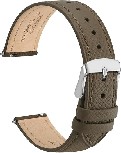 WOCCI 12mm Grace Leather Watch Band for Ladies, Top Grain Leather, Quick Release Replacement Strap with Silver Buckle (Elephant Grey)