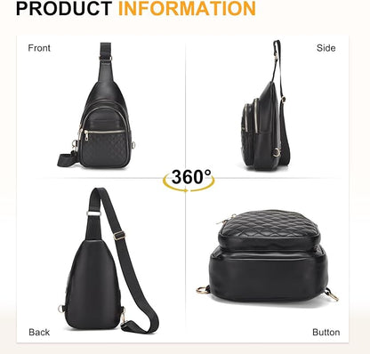Crossbody Bags for Women Men,Leather Sling Bag Cross Body Backpack for Women, Casual Chest Bag Daypack for Travel Hiking,Black